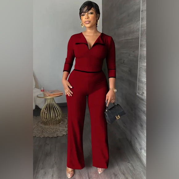 Classy Burgundy Jumpsuit - Picture 2 of 4
